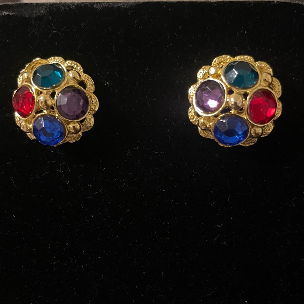 Vintage Jewel Tone Pierced Earrings